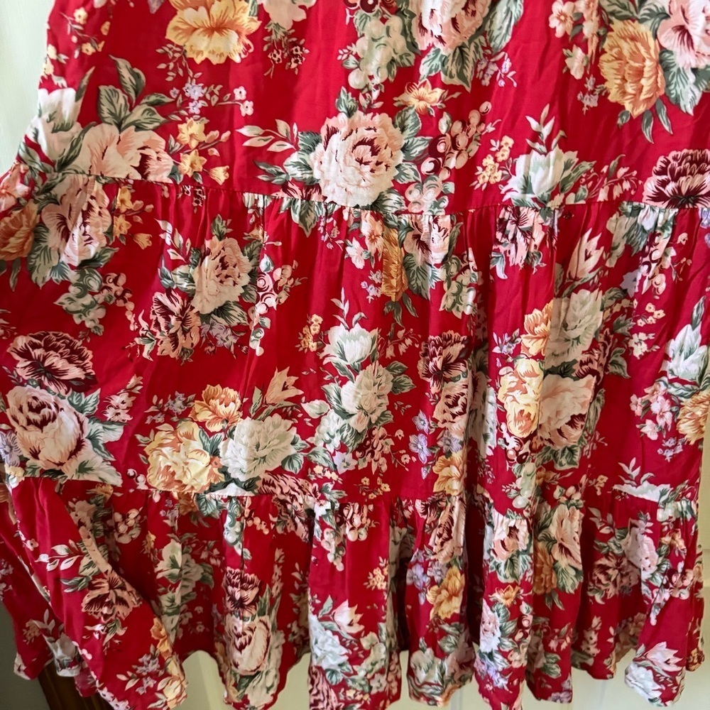 Auguste The Label Reverie Red Floral Print Tiered Puff Sleeve Midi Dress Size 0 - Picture 7 of 13
